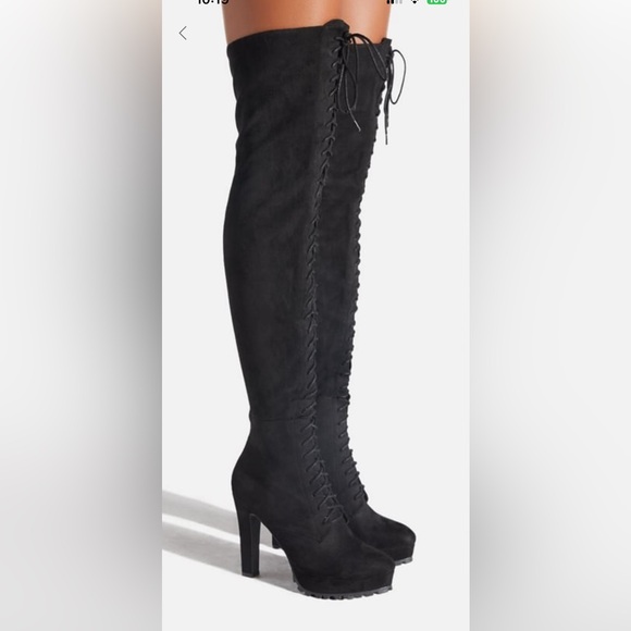 JustFab faux suede lace-up over-the-knee boots. 4.75” heel - Picture 2 of 4